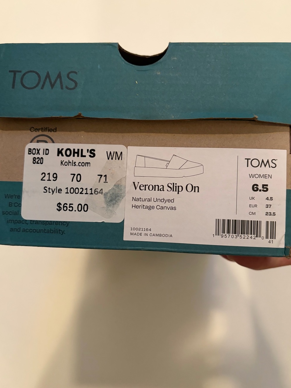 Toms Verona Slip On Natural Undyed Heritage New in box size 6.5 medium NWT - Picture 11 of 14